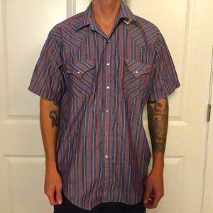 Western Plaid Pearl Snap Short Sleeve Vintage Shirt by Ely Plains - Large
